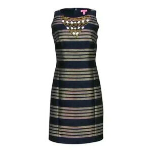 LILLY PULITZER FORMAL DRESS  NAVY BLUE & GOLD STRIPE Size 8